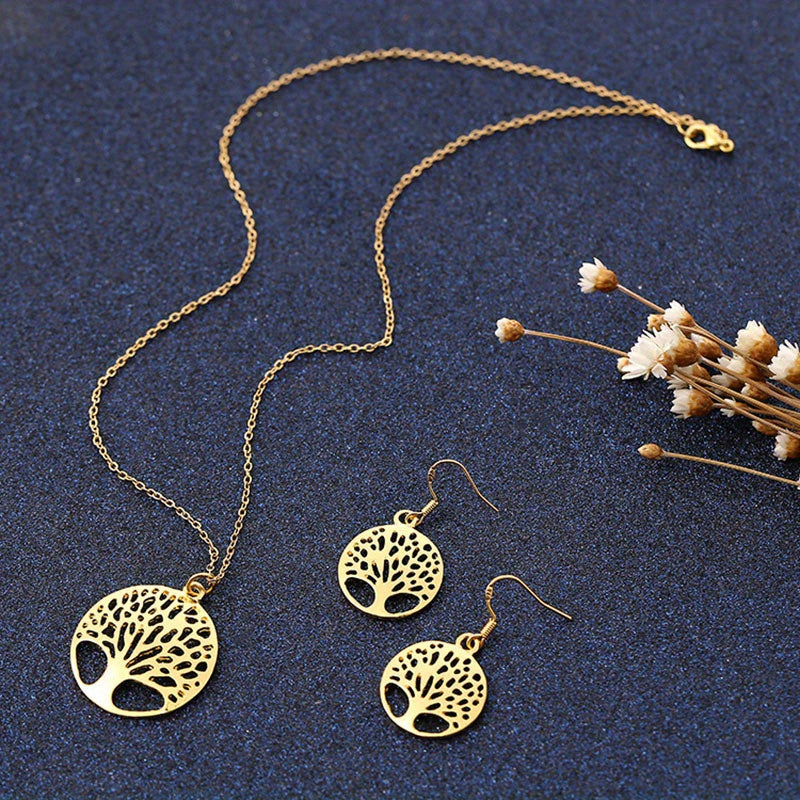 Tree Of Life Pendant Necklace Earring Set Wedding Jewelry Gift