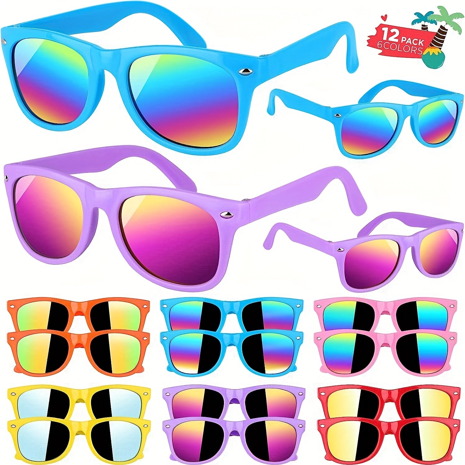 12 Kids' Neon Sunglasses UV400 Protection Pool Party Favors