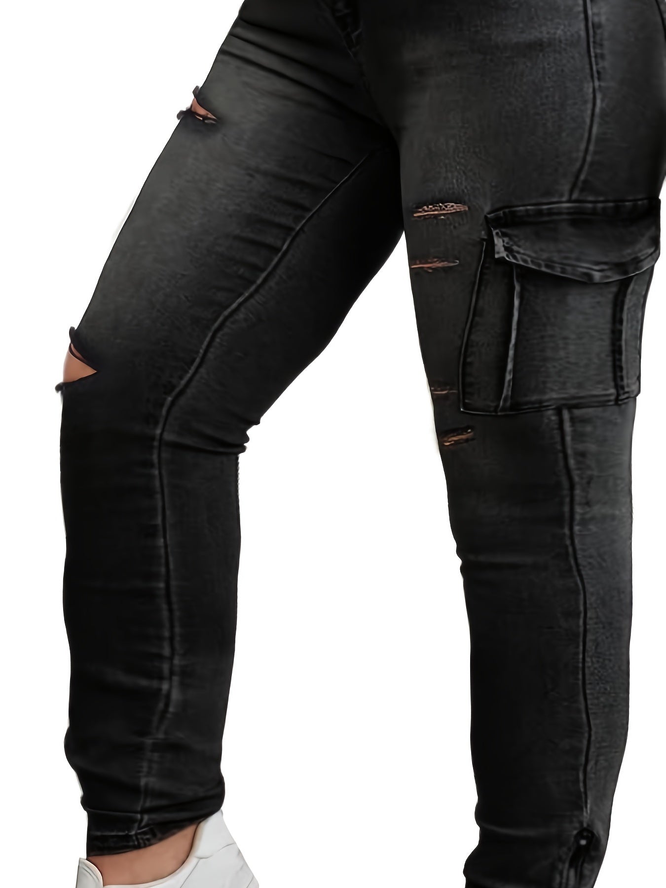 Women's Plus Size Casual Ripped Cargo Jeans