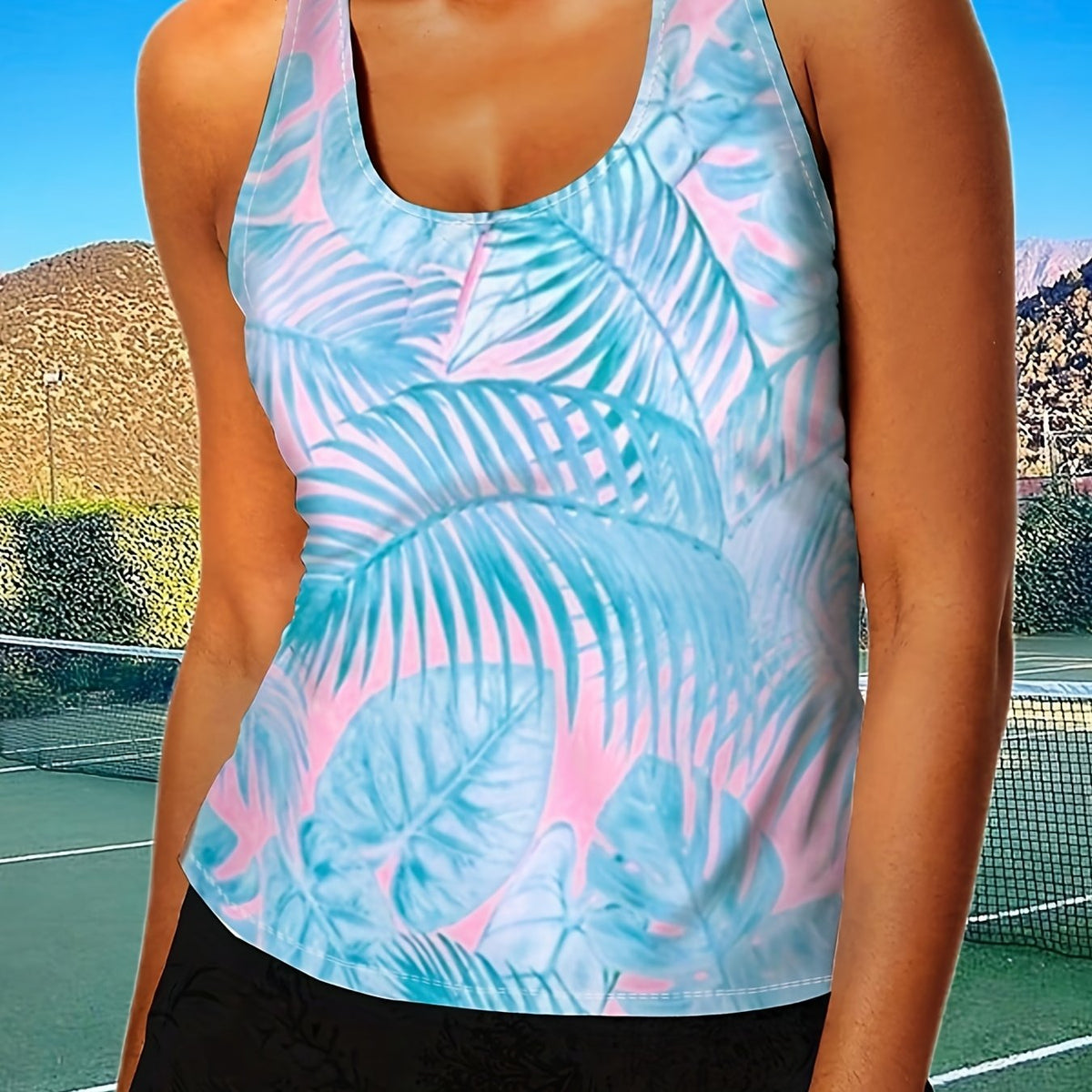 Leaf Print Tennis Sports Tank Top for Women