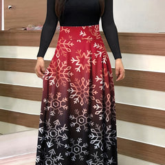  Colorblock Ombre & Snowflake Print Maxi Dress