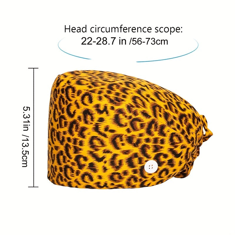 Floral Leopard Print Nurse Hat Elastic Lace Up Cap