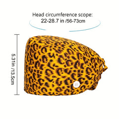 Floral Leopard Print Nurse Hat Elastic Lace Up Cap
