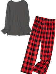  Heart & Art Lounge Set: Tee & Plaid Pants Pajamas 2-Piece Set