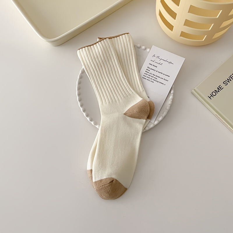 6 Pairs Contrast Trim Socks Mid Tube Women's Stockings