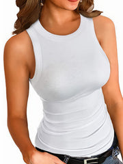  Basic Tank Top Women's Plus Plain Round Neck Medium Stretch Tank Top