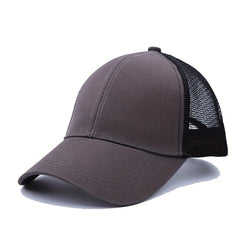 Solid Ponytail Trucker Hat Mesh Breathable Baseball Cap