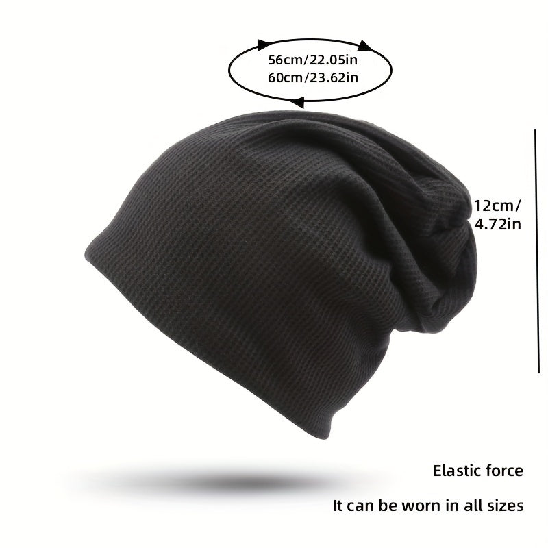 Embossed Solid Lightweight Slouchy Skull Cap Unisex Couple Knitted Beanies