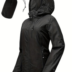 Women's Packable Rain Jacket Lightweight Waterproof Hood Ideal For Cycling