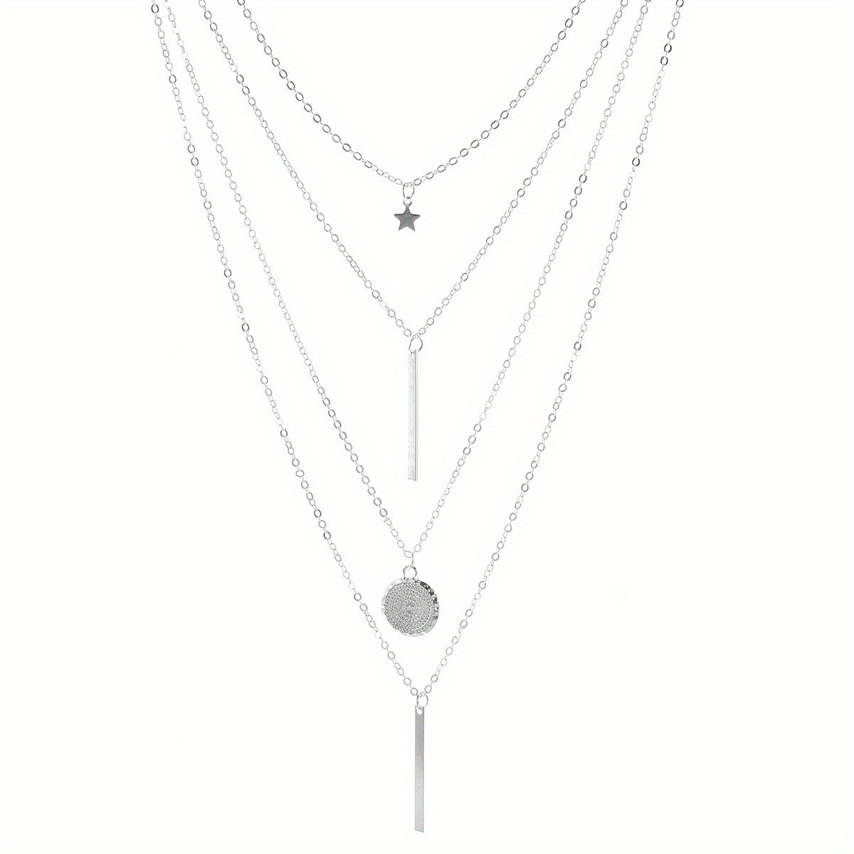 Layered Star Round Pendant Necklace For Women