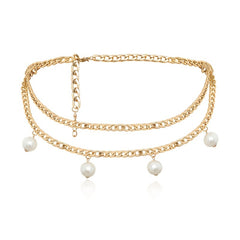Double Layer Waist Chain Faux Pearl Pendant Bohemian Jewelry