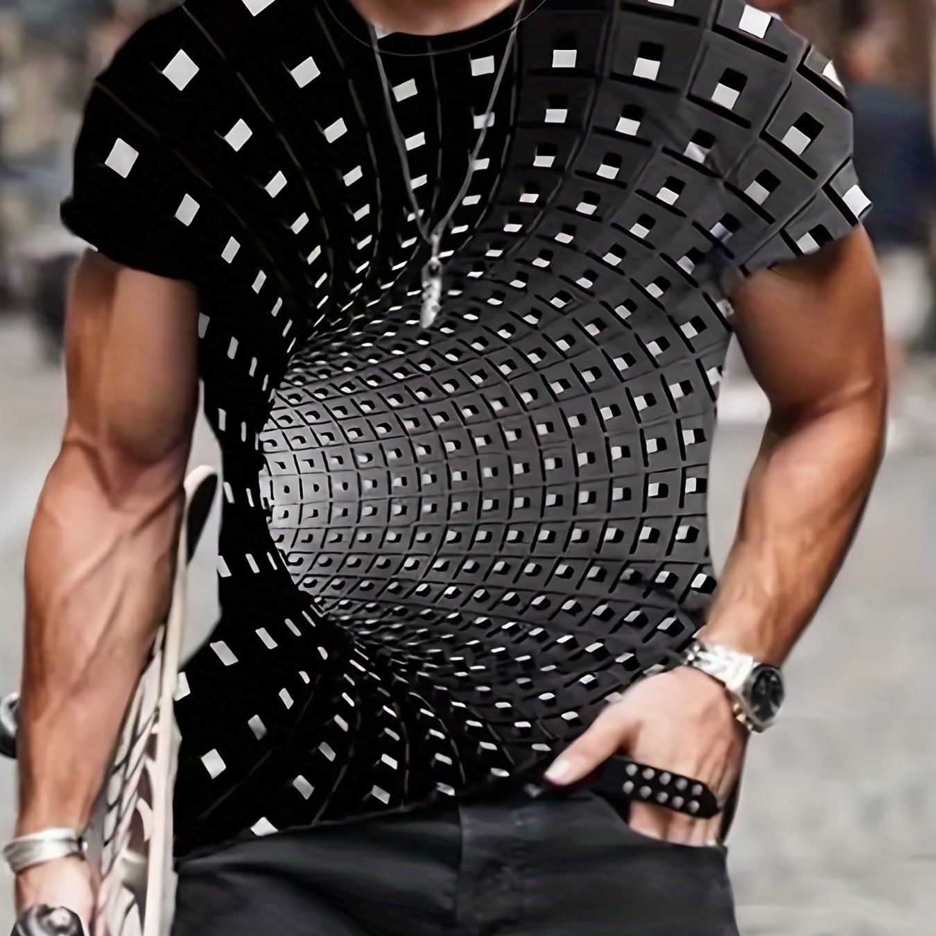 Men's 3D Geometry Graphic Tee for Summer