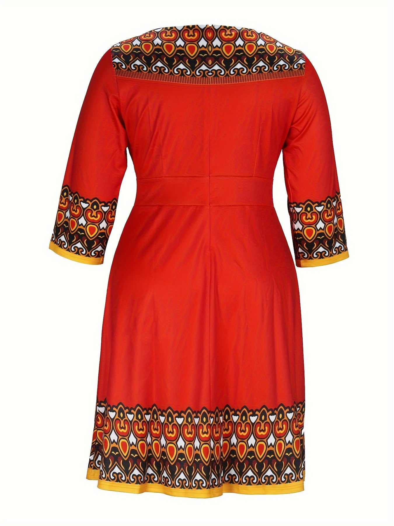  Colorblock Graphic Print Round Neck Dress