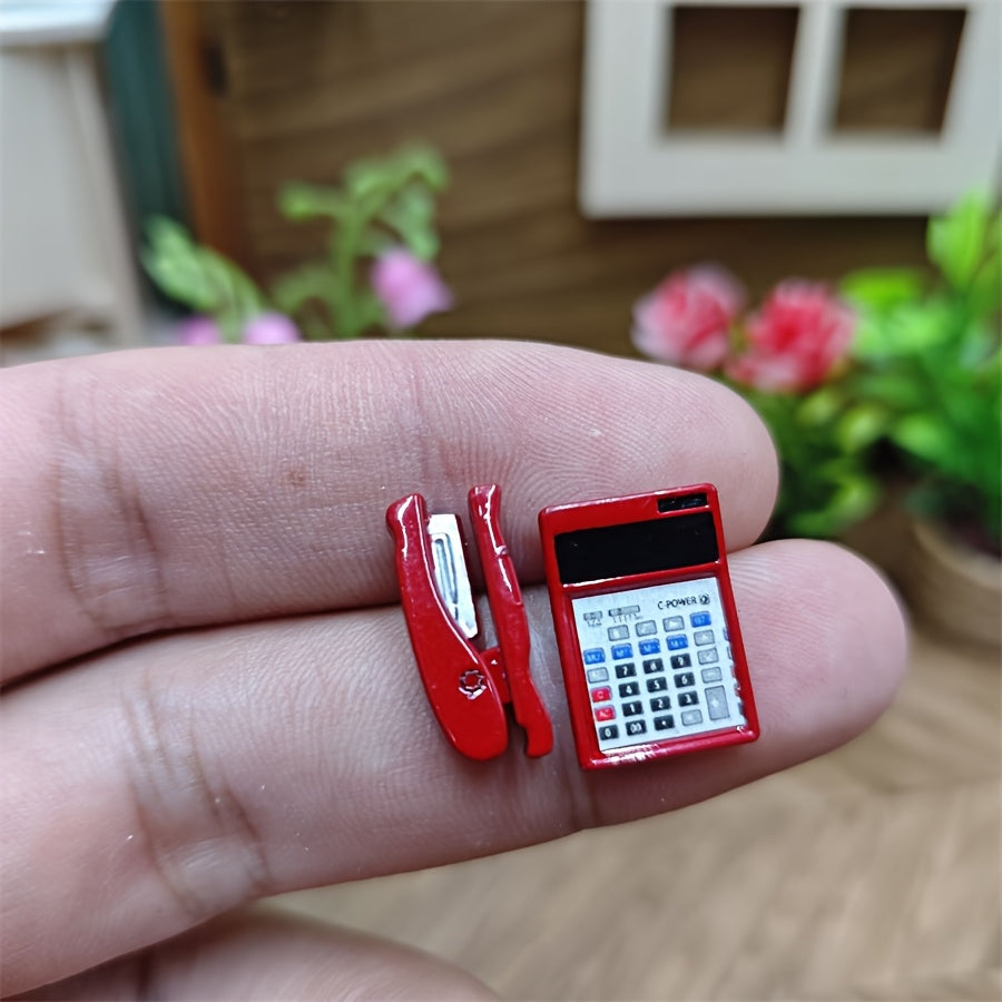 Metal Dollhouse Calculator & Stapler Set - DIY Scene Decor