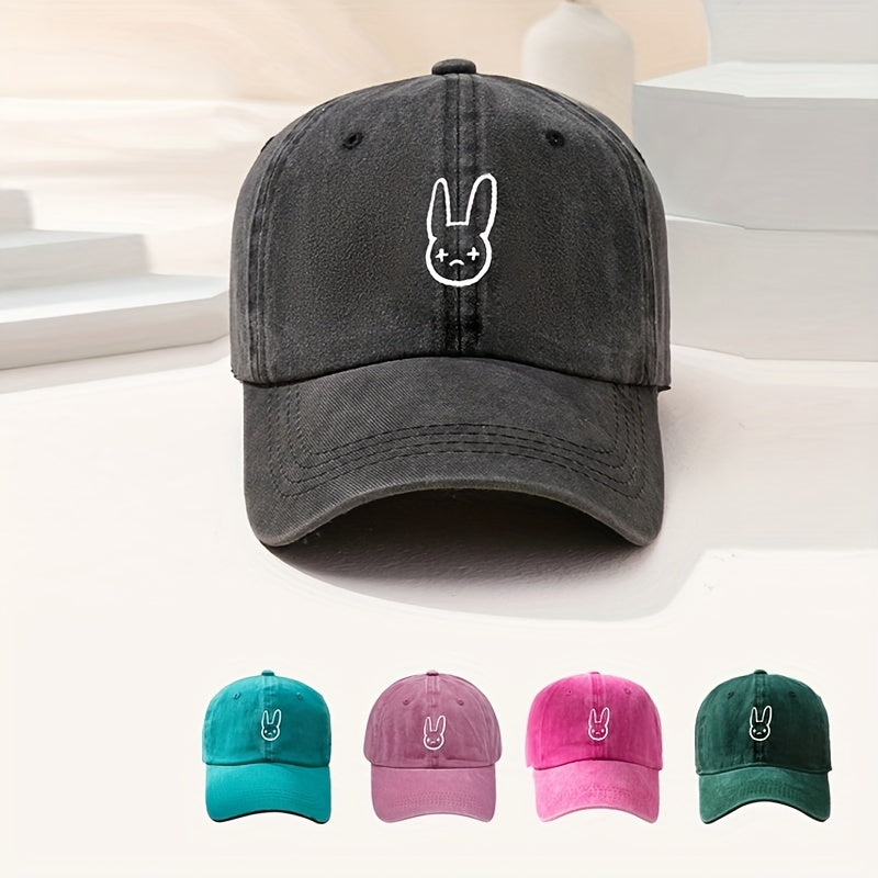 Rabbit Printed Y2K Baseball Cap Vintage Washed Distressed Solid Dad Hats