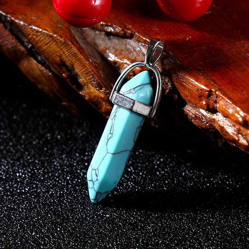 Colorful Pine Stone Hexagonal Column Pendant DIY Jewelry Accessories