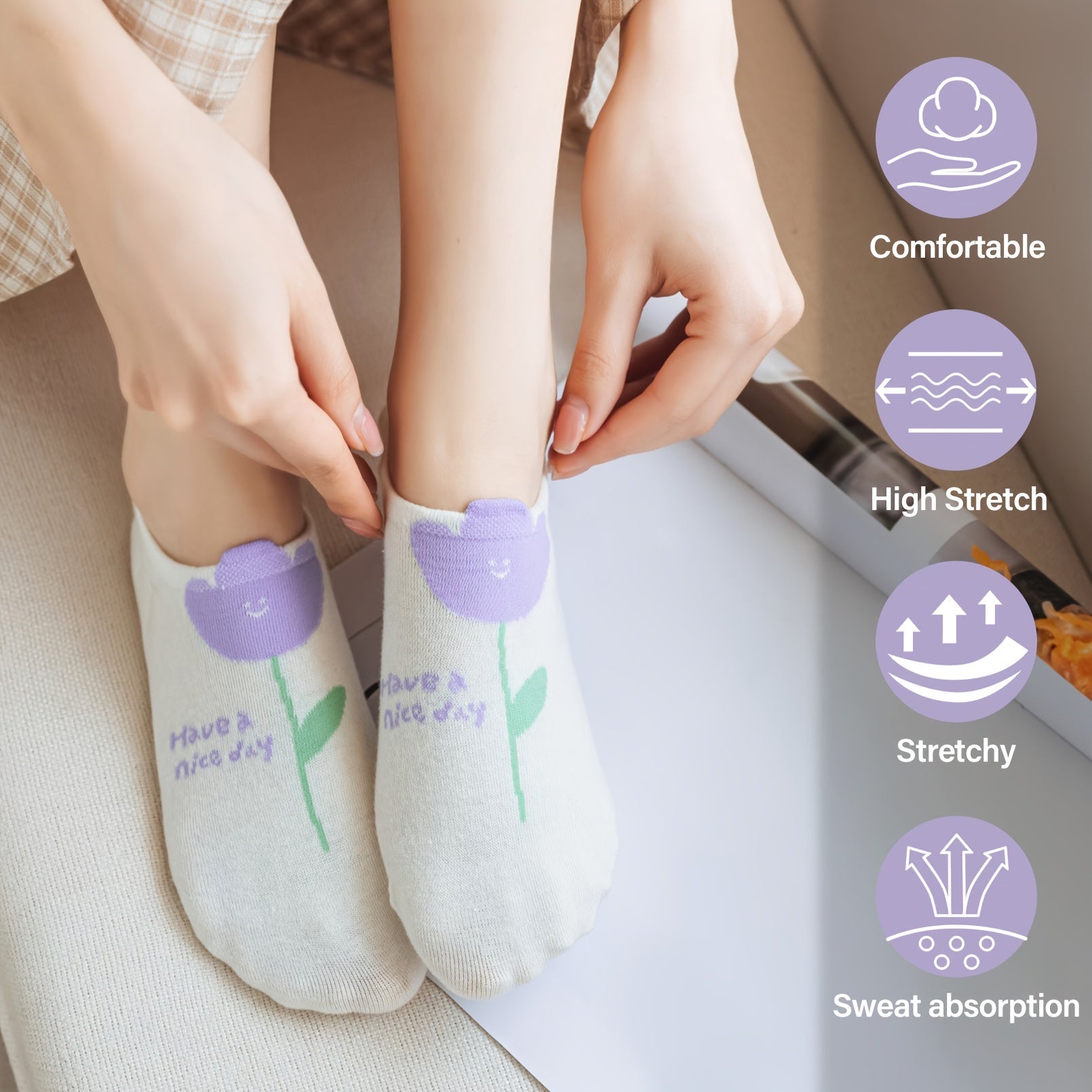 6 Pairs Floral Print Ankle Socks Women's Stockings
