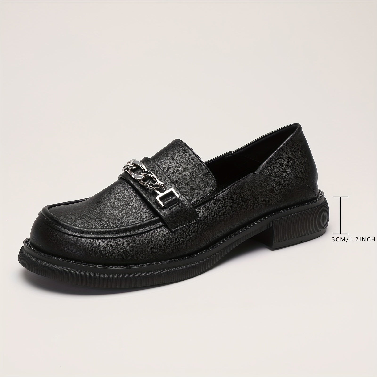Chain Decor Chunky Heel Loafers British Style Work Shoes