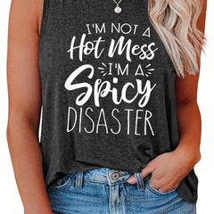  Women's Letter Print Tank Top Round Neck