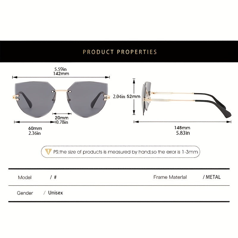 Cat Eye Rimless Sunglasses Metal Temple Gradient Glasses UV400