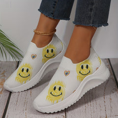 Smiling Face Print Mesh Running Shoes Lightweight Outdoor Sport Sneakers