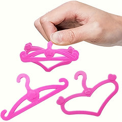62pcs Pink Plastic Hangers Set for 11.5 Inch Dolls Clothes Dresses Outfits