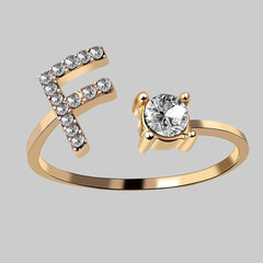 26 Letters Zircon Studded Adjustable Rings Jewelry