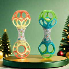 Baby Teether Rattle & Shake Barbell Toy Orange Green Colorful Chew Toy