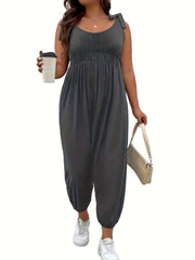  Casual Tank Jumpsuit Women's Plus Plain Tie Shoulder