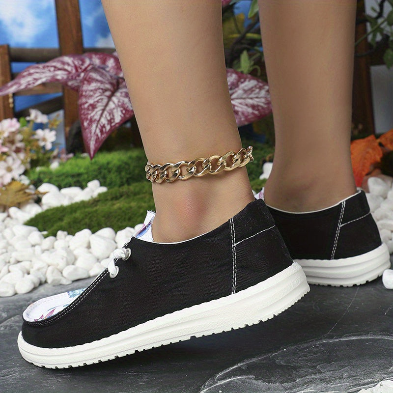 Women's Printed Canvas Shoes Comfy Lace Up Low Top Walking Sneakers