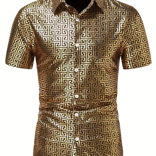 Geometric Print Men's Casual Short Sleeve Shirt