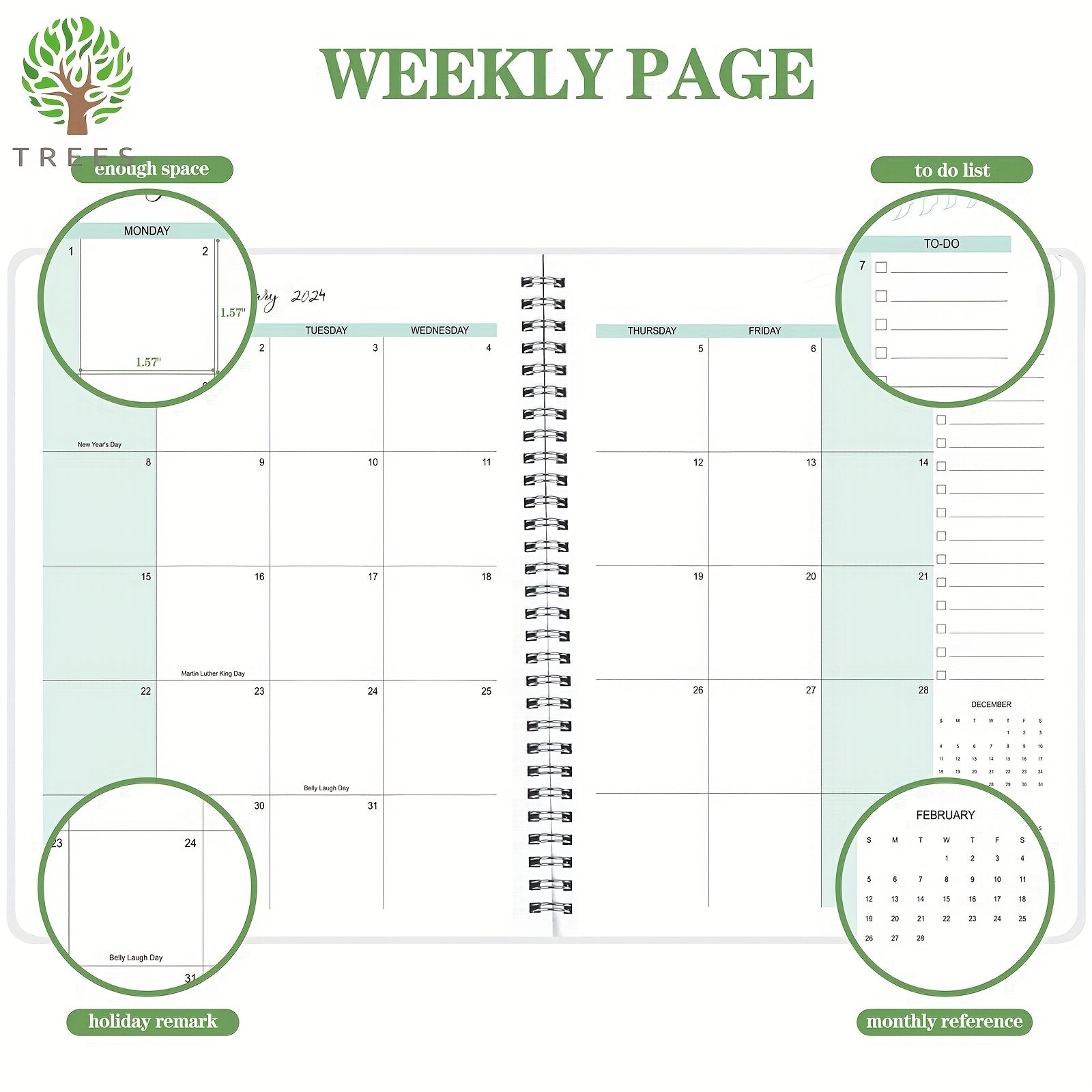 Trees 1pc Monthly Planner Notebook 22 86 17 78 Cm 56 Sheets
