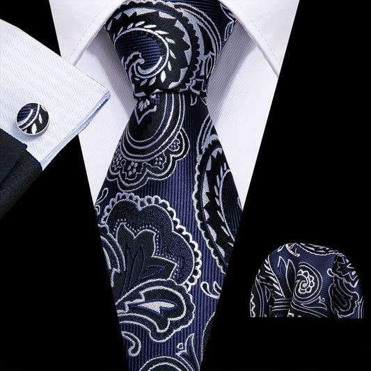 Barry Wang Men's Tie Golden Floral Jacquard Set