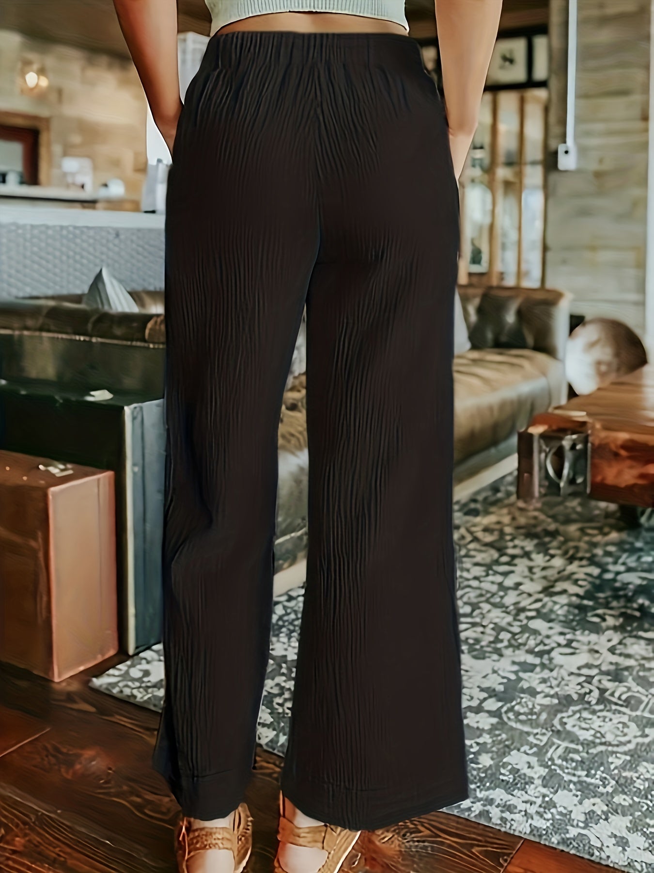 Minimalist Dual Pockets Wide Leg Pants Casual Loose Pants