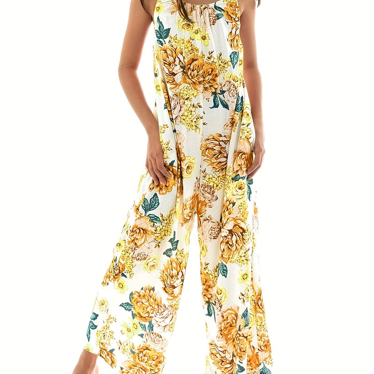 Girls Boho Floral Maxi Backless Jumpsuit Teen Wide Leg Rompers