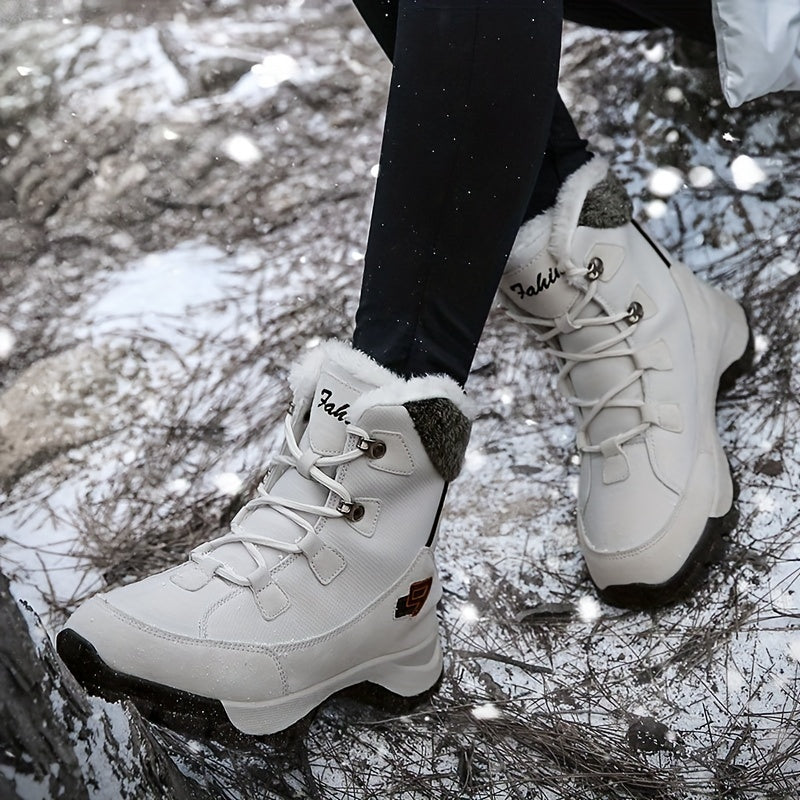 Thick Sole Snow Boots Round Toe Flat Lace Up Snow Shoes