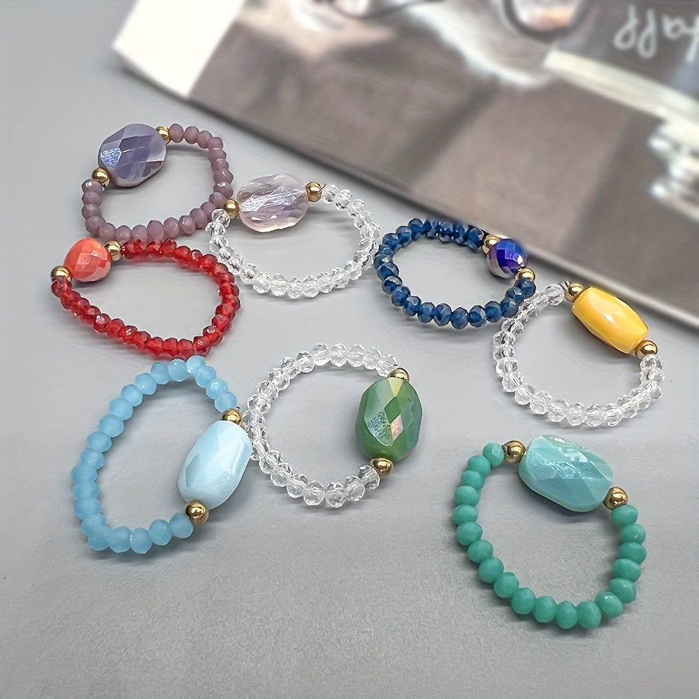 Colorful Crystal Glass Beads Ring for Women