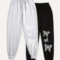 2 Pack Plus Size Butterfly Print Sports Pants Set