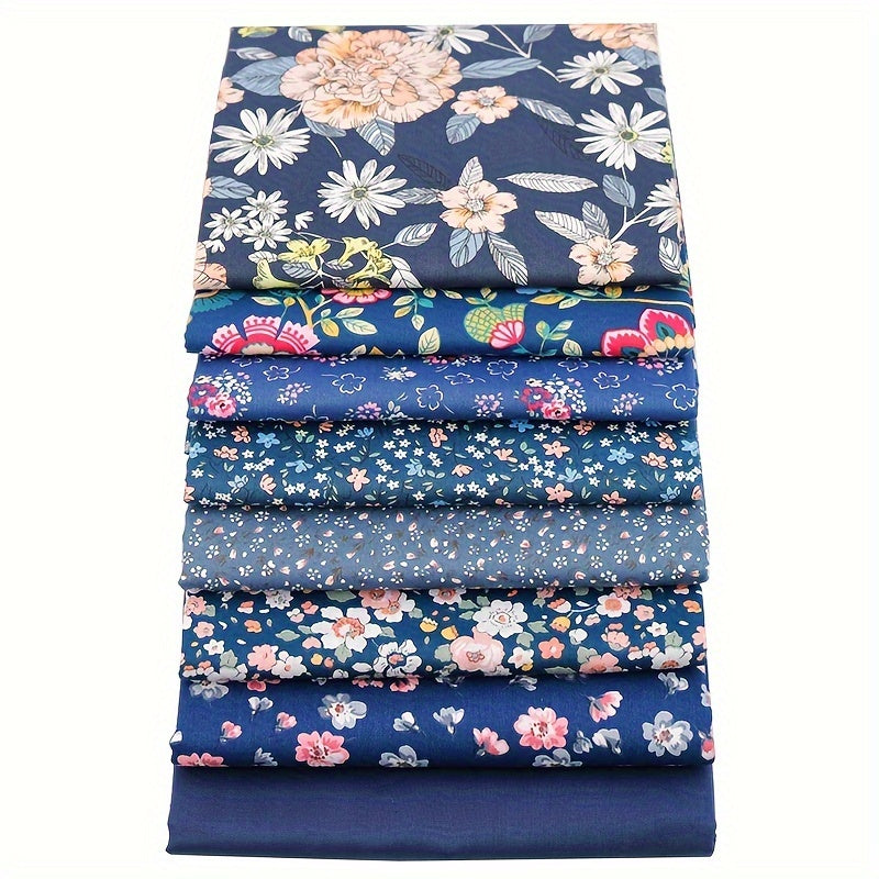 8pcs Dark Flower Printed Fabric Patchwork Doll Needlework DIY Sewing Material