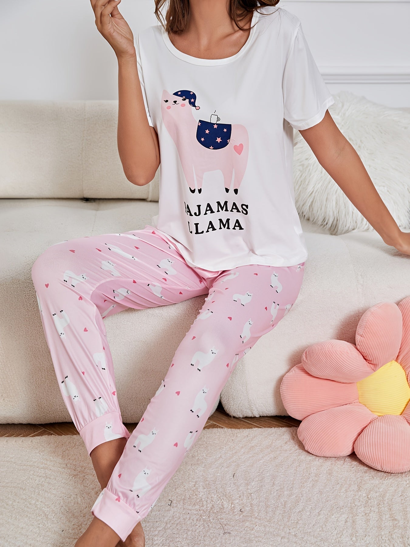 Cartoon Print Pajama Set Long Sleeve Top & Pants