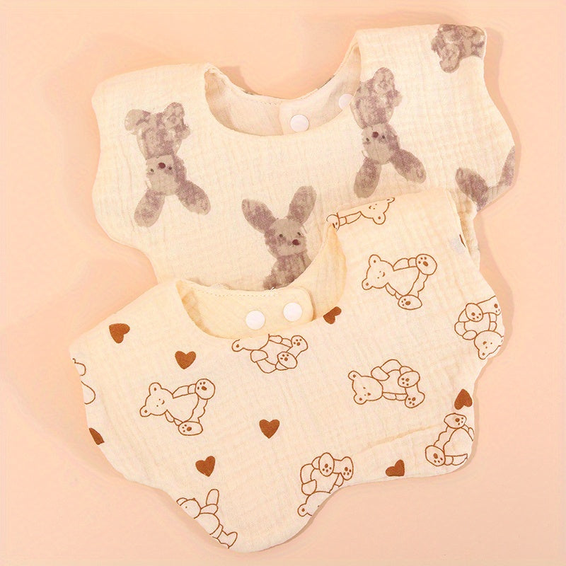2pcs Cotton Gauze Cherry Bear Baby Bibs Boy Girl Bandana Scarf Flower Shape