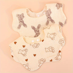 2pcs Cotton Gauze Cherry Bear Baby Bibs Boy Girl Bandana Scarf Flower Shape