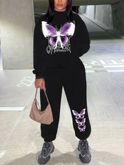  Butterfly Print Top & Joggers Outfit Two Piece Set