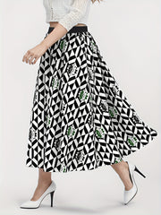 Geometric & Daisy Print High Waisted Skirt