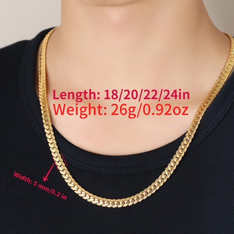 Classic Men's Whip Necklace 5mm Wide Golden Plated Silver for Birthday Party