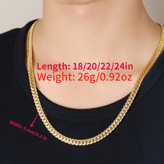 Classic Men's Whip Necklace 5mm Wide Golden Plated Silver for Birthday Party