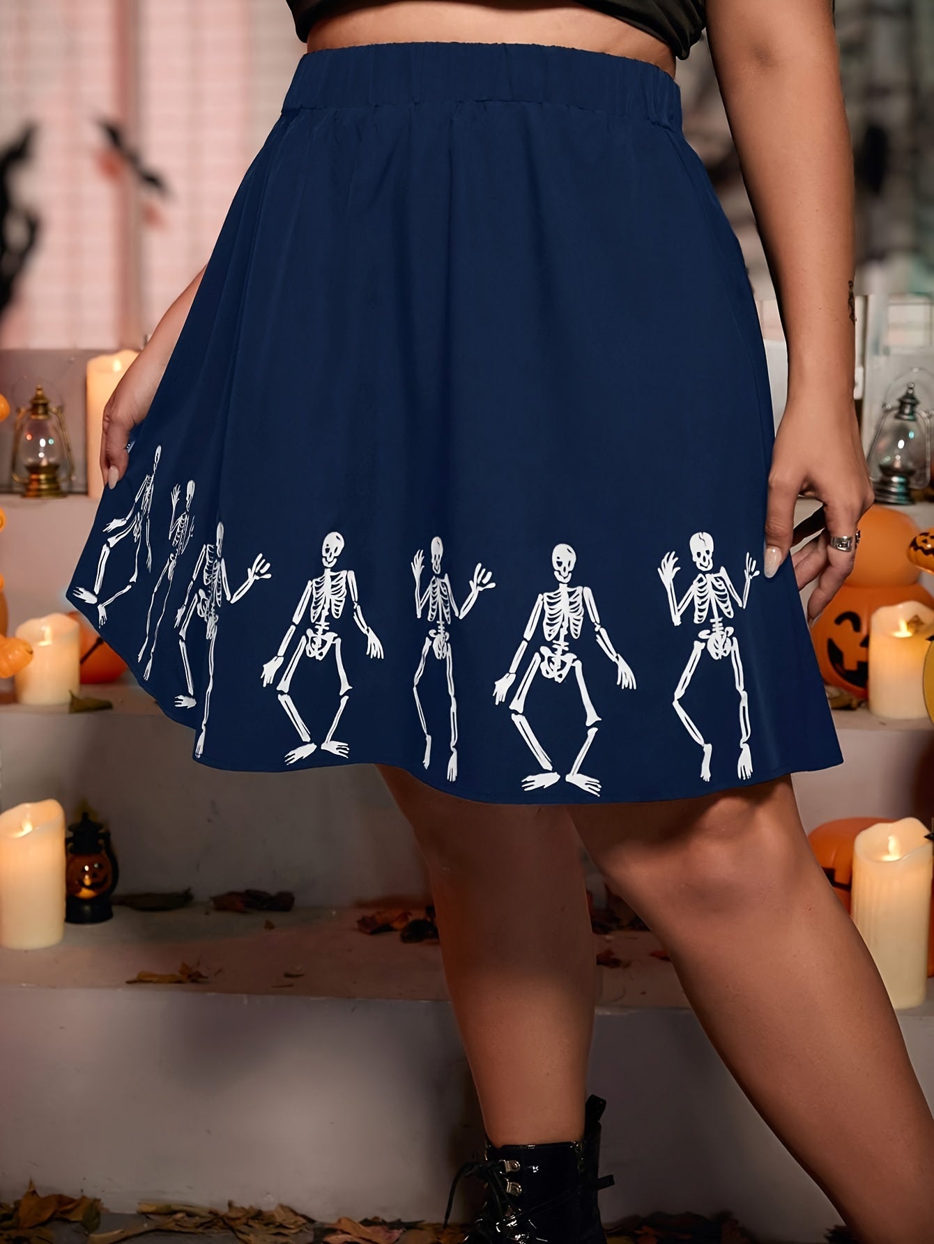  Halloween Y2K Skull Print Midi Skirt