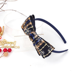 Christmas Bow Hair Band Double Checked Snowflake Ribbon Hair Band 6 Colors