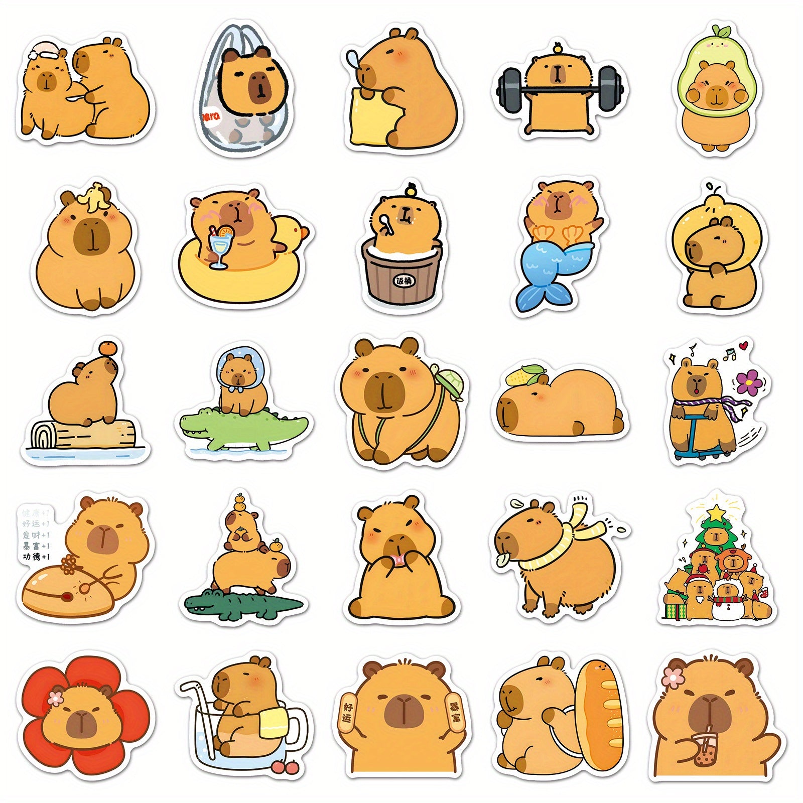 100pcs Capybara Vinyl Stickers for DIY Water Bottles Laptops, Brown, Waterproof