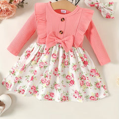 Baby Girl Autumn Bow Ruffle Floral Dress